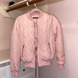 Light Pink Quilted Bomber Jacket